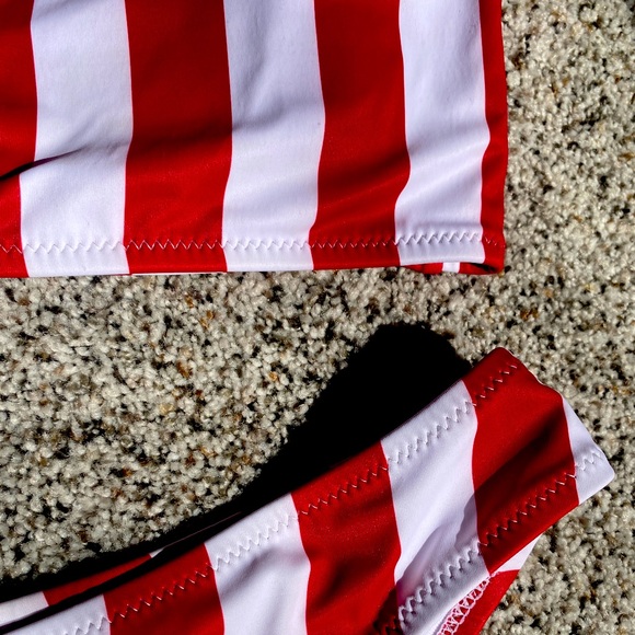 Shein Red and White Striped Adjustable Bikini - Picture 2 of 3
